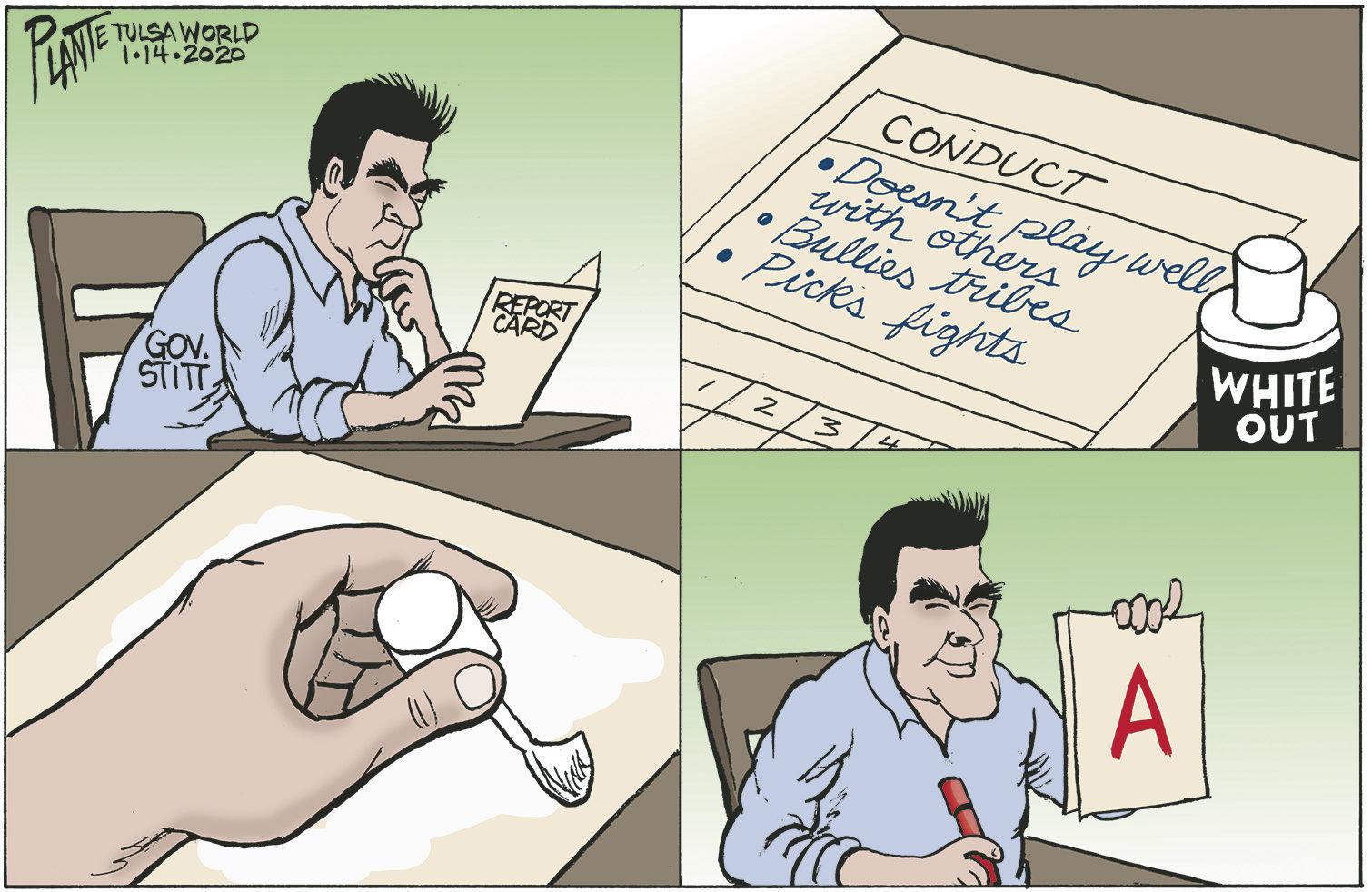 Bruce Plante Cartoon: Governor Kevin Stitt's grade